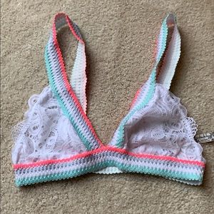 Free People rainbow white lace unicorn bralette